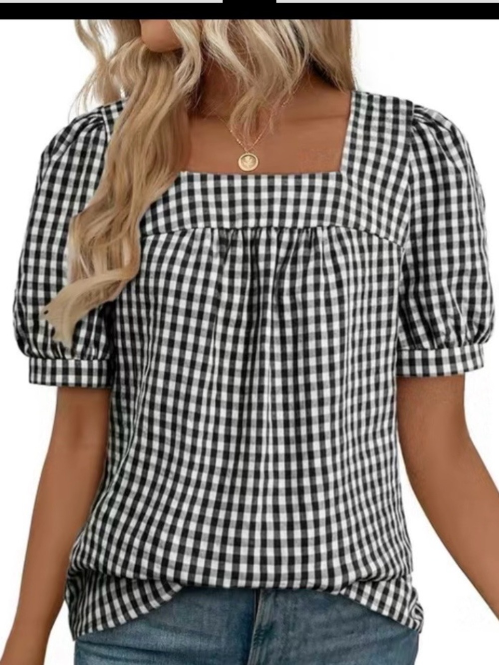 NWT black and white gingham peasant top   Great with white pants/shorts, jeans